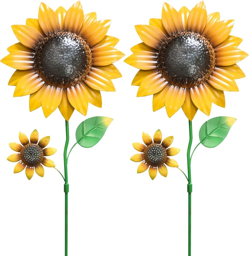 YEAHOME Garden Decor for Outside, 2 Pack 22.4“ Sunflower Garden Stakes Spring Decor, Metal Flowers with Shaking Head Yard Art for Outdoor Yard Lawn Patio Decoration - Image 1